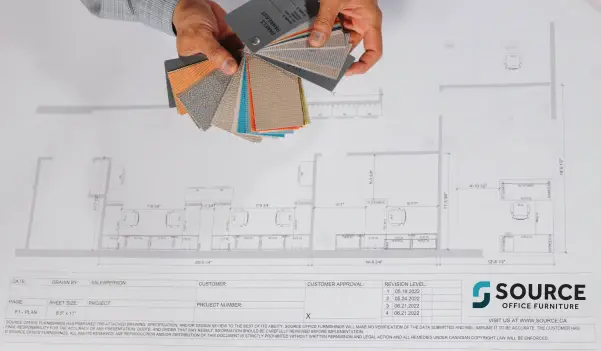 office floor plans and cloth swatches